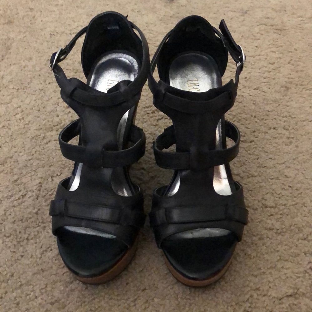 INC Leather and wood wedge